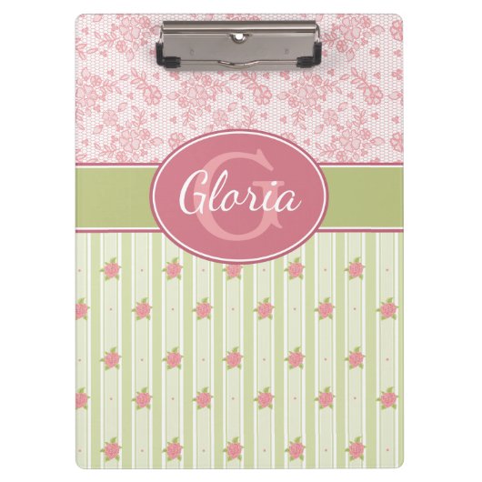 レース&パーソナライズされたイングリッシュガーデン クリップボード (正面)