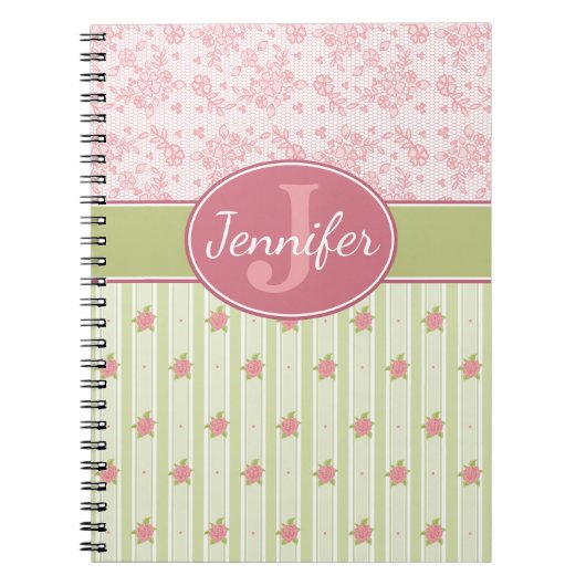 レース&パーソナライズされたイングリッシュガーデン ノートブック (正面)