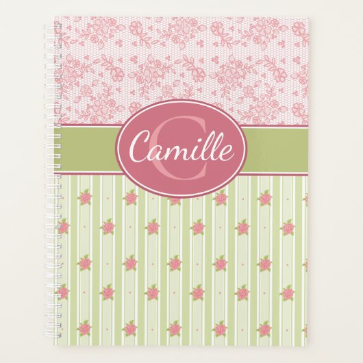 レース&パーソナライズされたイングリッシュガーデン プランナー手帳 (正面)