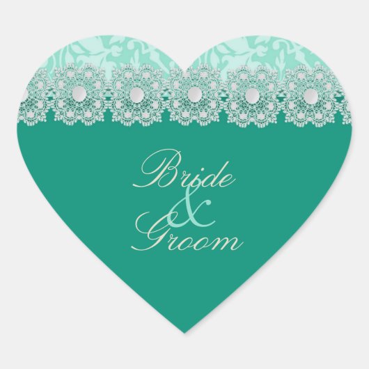レース&パールアクアマリン結婚式用シール ハートシール (正面)