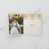 レース、ヒマワリおよびバーラップの結婚式は感謝していしています サンキューカード (内部)