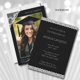 レース&ブラックフォト卒業パーティー招待状 招待状