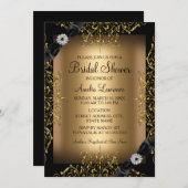 レース&ボウ金ゴールドブライダルシャワー招待 招待状 (正面/裏面)