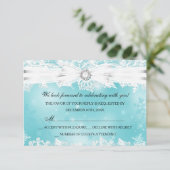 レース&ボーかわいらしティール（緑がかった色）クリスマスホリデイRSVP 招待状 (スタンド正面)