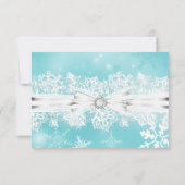 レース&ボーかわいらしティール（緑がかった色）クリスマスホリデイRSVP 招待状 (裏面)