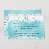 レース&ボーかわいらしティール（緑がかった色）クリスマスホリデイRSVP 招待状 (正面/裏面)