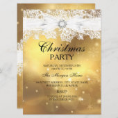 レース&ボーかわいらし金ゴールドクリスマスホリデー招待状 招待状 (正面/裏面)