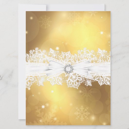 レース&ボーかわいらし金ゴールドクリスマスホリデー招待状 招待状 (裏面)