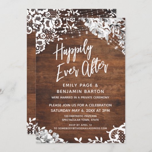 レース・ライト&ウッドのフラワーが織りなす ハッピーエバーアフター 招待状 (正面/裏面)