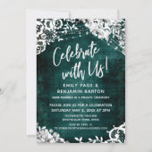 レース、ライト＆フラワーズ オーバー ティール　私たちと一緒に祝いましょう 招待状 (正面)