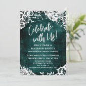 レース、ライト＆フラワーズ オーバー ティール　私たちと一緒に祝いましょう 招待状 (スタンド正面)