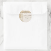 レース、リボンの花とバーラップの結婚式日付を保存 ラウンドシール (バッグ)