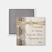 レース、リボンの花と木の結婚式の日付を保存 マグネット (正面/裏面)