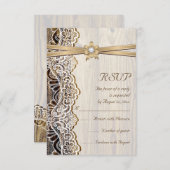レース、リボンフラワー&ウッド結婚式RSVP応答 出欠カード (正面/裏面)
