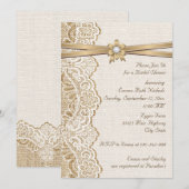 レース、リボン 花 & バルカンウェディング ブライダルシャワー 招待状 (正面/裏面)