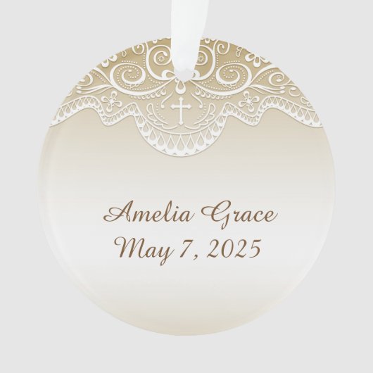 レース、宗教十字との金ゴールド オーナメント (正面)