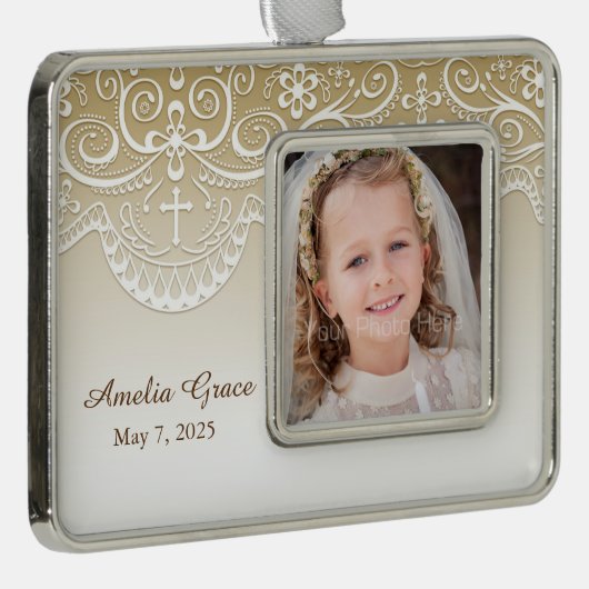 レース、宗教十字との金ゴールド シルバープレートフレームオーナメント (右)