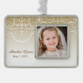 レース、宗教十字との金ゴールド シルバープレートフレームオーナメント (正面)