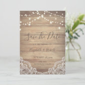 レース、木のテクスチャ、ストリングライト日付を保存 セーブザデート (スタンド正面)