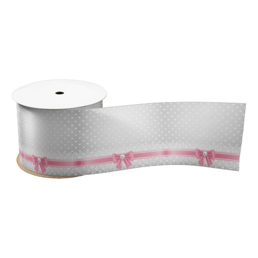 レース，真珠，銀，白，ガーリートレンディー,ヴィンテージ，チック サテンリボン (リール)