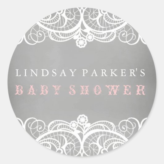 レース&素朴シャルボードベビーシャワーステッカー ラウンドシール (正面)