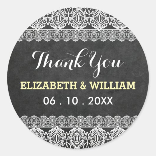 レース&素朴シャルボ結婚ードありがとう黄色 ラウンドシール (正面)
