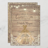 レース、素朴ティアラ、ライト、ドレスウッドキンセアニラ 招待状 (正面/裏面)