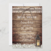 レース&素朴トウィネヴィンテージランタンブライダルシャワー 招待状 (正面)