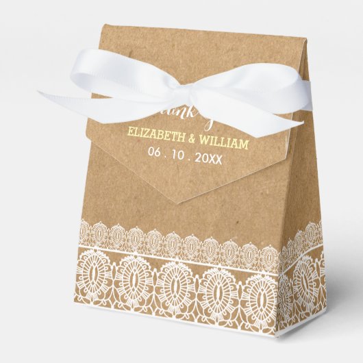 レース&素朴紙の結婚サンキューイエロー フェイバーボックス (正面サイド)