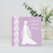 レース, 紫のウェディングシャワー招待状のウェディングドレス 招待状 (スタンド正面)