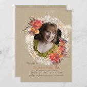 レース、花と鳥の写真招待状 招待状 (正面/裏面)