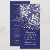 レース/金ゴールド紙吹雪ネイビーヴィンテージウェディングプログラム プログラム (正面/裏面)