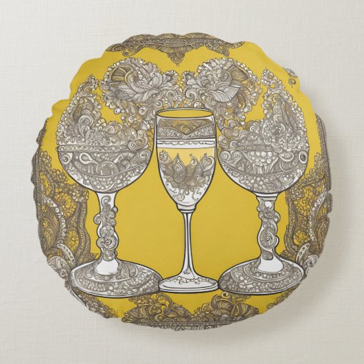 レースAIアートで黄ばむ ラウンドクッション (正面)