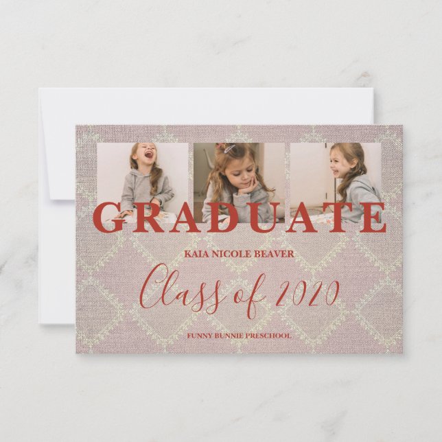 レースPre-K卒業式3枚フォトテキスタイルテクスチャ (正面)