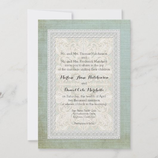 レースwエイジ素朴ドヴィンテージリネンカントリーエレガンス 招待状 (正面)