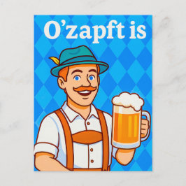 レーダーホーゼンを着た漫画のウェイターとビール シーズンポストカード