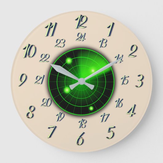 レーダー近接ピーチグレー軍隊時間 ラージ壁時計 (正面)