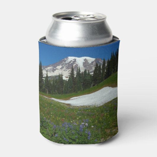 レーニア山の高山植物と雪 缶クーラー (缶正面)