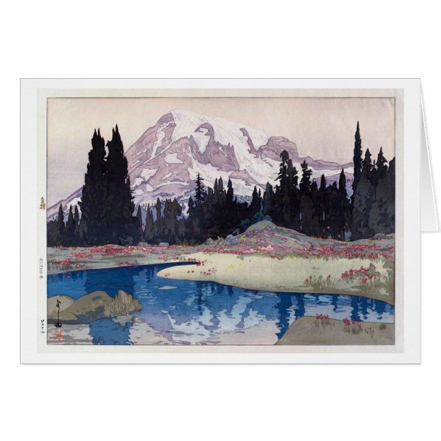 レーニア山、山レイニエ、吉田博、ウッドカット (正面横)