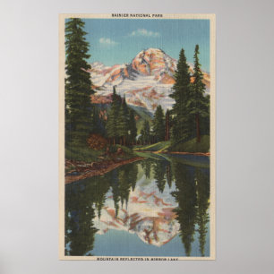 レーニア山、WA - Mt. Reflectioのmirror湖 ポスター