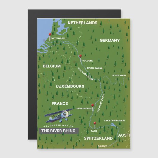 レーヌ川のレトロな旅行地図。 (正面/裏面)