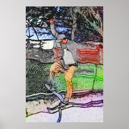 レールに乗る – 漫画スケートボーダーデザイン ポスター (正面)