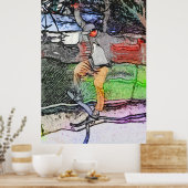 レールに乗る – 漫画スケートボーダーデザイン ポスター (キッチン)