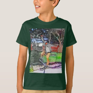 レールに乗る – 漫画スケートボーダーデザイン Tシャツ