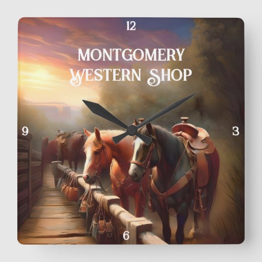 レールに引っ張られた馬 スクエア壁時計 (正面)