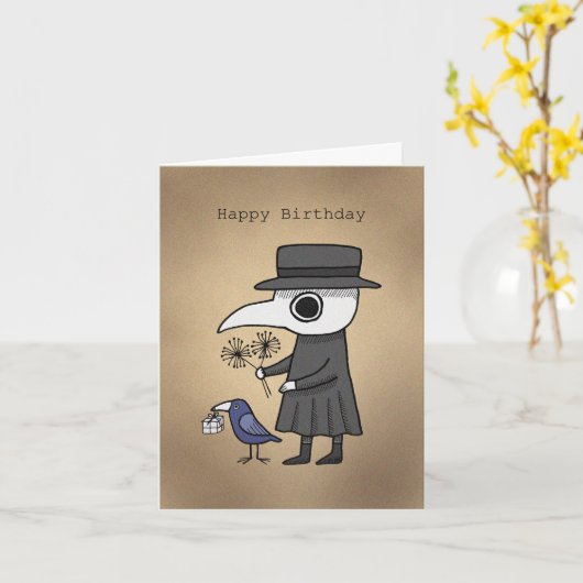 レーヴェンのダークユーモアを持つペスト医師の誕生日 カード (黄色い花)