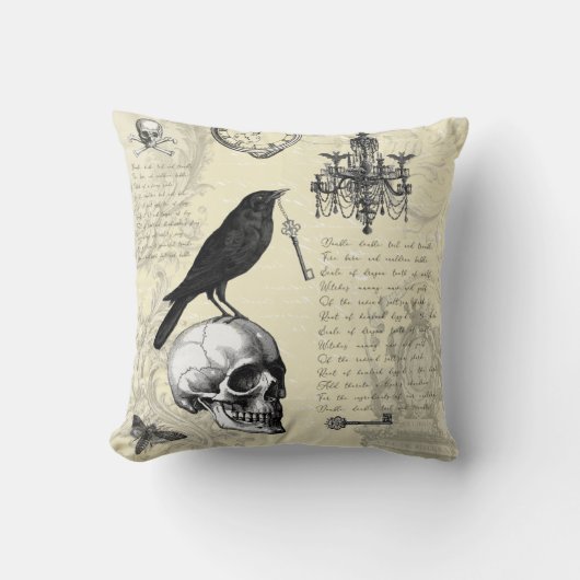 レーヴンスカルとシャンデリアゴシックハロウィーン クッション (正面)