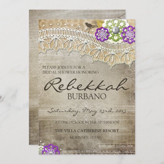 レー素朴ス動揺してブライダルシャワー招待状 招待状 (正面/裏面)