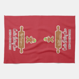 レ素朴ッドファミリーネームホリデーベーキングモノグラムの キッチンタオル