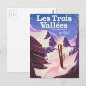 レ・トロワ・ヴァレ（Les Trois Vallées）スキー旅行ポスター ポストカード (正面/裏面)